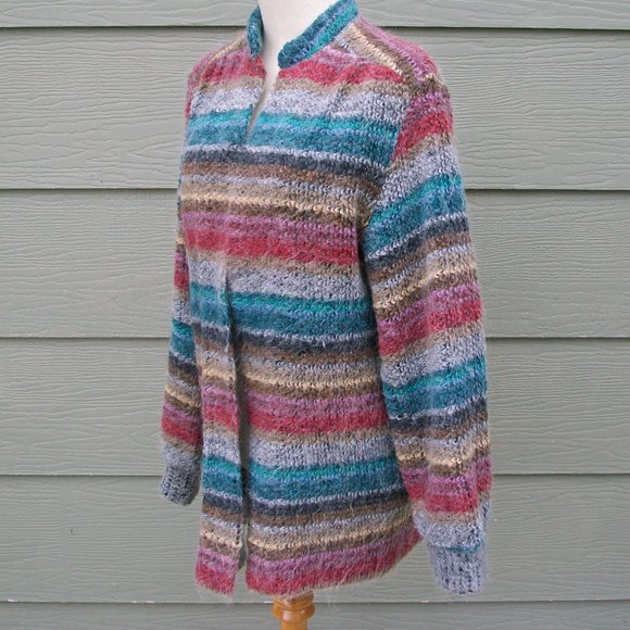 Koret Womens Open Cardigan Sweater Sz M L Striped - Picture 2 of 6
